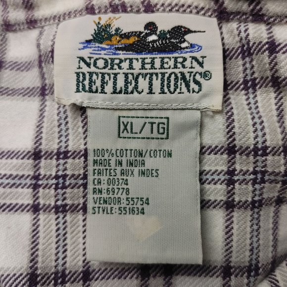 Northern Reflections Men's White/Purple Plaid Long Sleeve Button Down Top XL - Picture 3 of 3